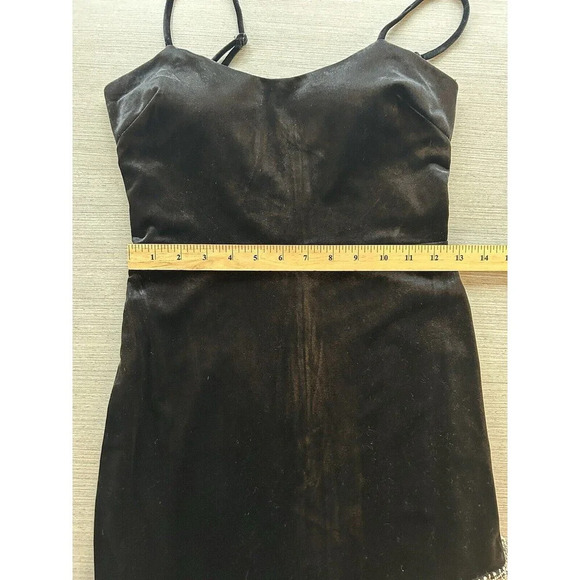 City Studio Velvet Fringe Detail Side Slit Long Mob Wife Whimsy Goth Dress 1 - Picture 12 of 14